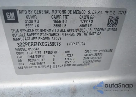 2014 Chevrolet Silverado 1500 1Lt z USA, uszkodzony, nr VIN 3GCPCREHXEG259073